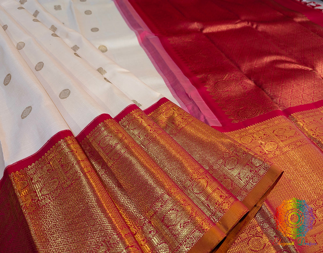 White Red Pure Kanjivaram Silk Saree – Handloom Saree Online India | Elegantt Drapes