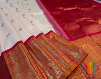 White Red Pure Kanjivaram Silk Saree – Handloom Saree Online India | Elegantt Drapes