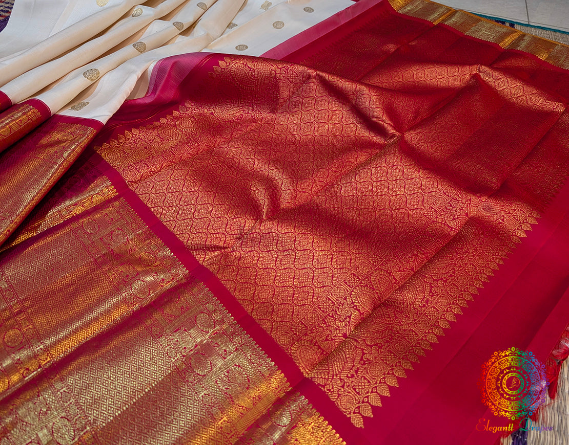 White Red Pure Kanjivaram Silk Saree – Handloom Saree Online India | Elegantt Drapes