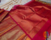 White Red Pure Kanjivaram Silk Saree – Handloom Saree Online India | Elegantt Drapes