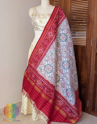 White Red Pure Mulberry Silk Patola Dupatta – Handloom Saree Online India | Elegantt Drapes