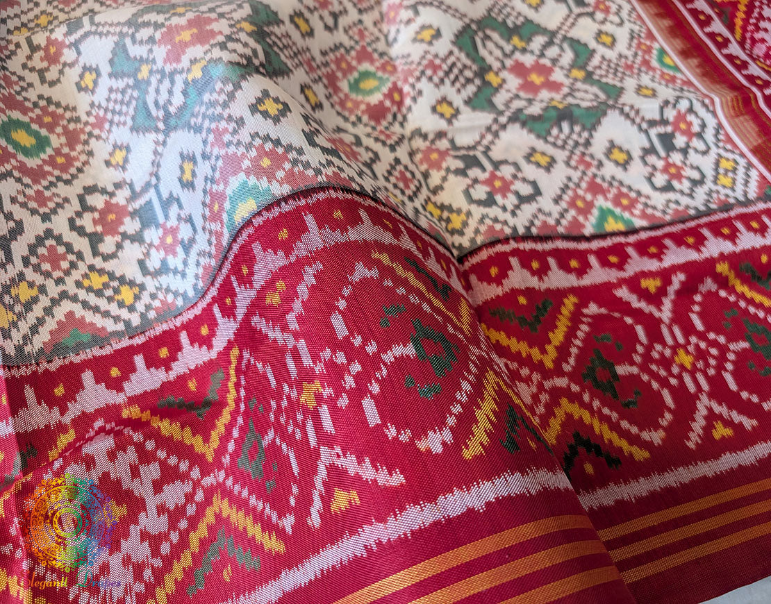 White Red Pure Mulberry Silk Patola Dupatta – Handloom Saree Online India | Elegantt Drapes