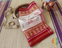 White Red Pure Mulberry Silk Rajkot Patola Saree