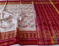 White Red Pure Mulberry Silk Rajkot Patola Saree