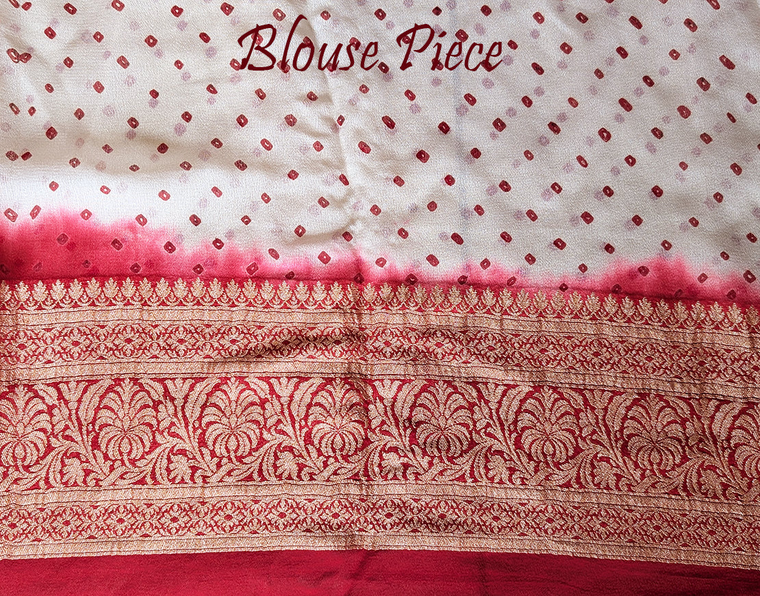 White Red Banarasi Pure Georgette Bandhani Saree – Bandhani Saree Online India | Elegantt Drapes