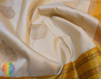 Off White Gold Pure Kanjivaram Silk Saree – Handloom Saree Online India | Elegantt Drapes
