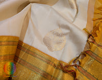 Off White Gold Pure Kanjivaram Silk Saree – Handloom Saree Online India | Elegantt Drapes