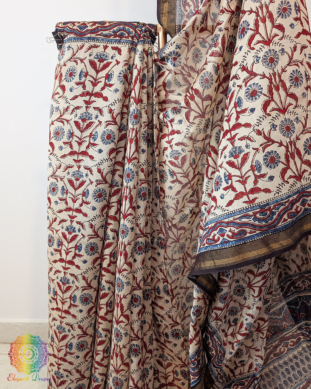 White Chanderi Ajrakh Saree – Ajrakh Saree Online India | Elegantt Drapes