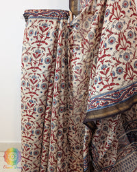 White Chanderi Ajrakh Saree – Ajrakh Saree Online India | Elegantt Drapes