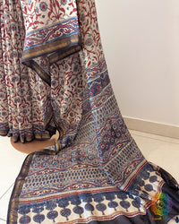 White Chanderi Ajrakh Saree – Ajrakh Saree Online India | Elegantt Drapes