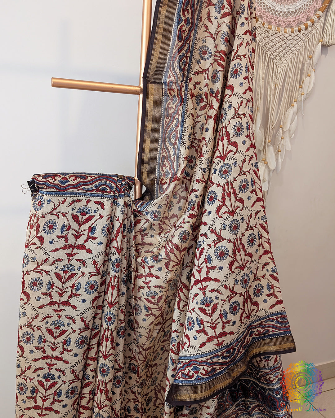 White Chanderi Ajrakh Saree – Ajrakh Saree Online India | Elegantt Drapes