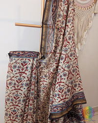 White Chanderi Ajrakh Saree – Ajrakh Saree Online India | Elegantt Drapes