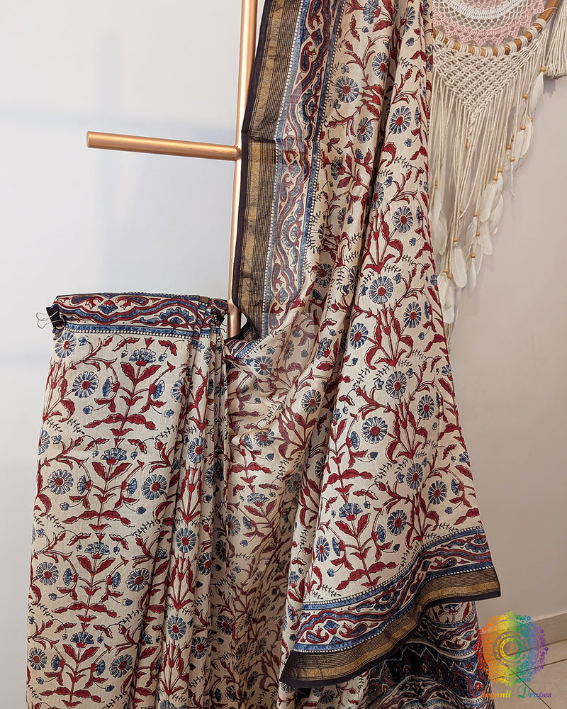 White Chanderi Ajrakh Saree – Ajrakh Saree Online India | Elegantt Drapes