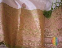 White Green Banarasi Handloom Pure Katan Silk Saree – Handloom Saree Online India | Elegantt Drapes
