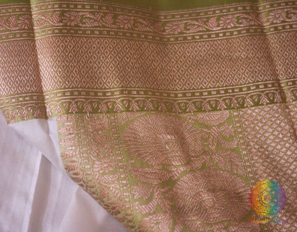 White Green Banarasi Handloom Pure Katan Silk Saree – Handloom Saree Online India | Elegantt Drapes