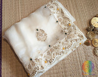 White Organza Gota Patti Handwork Saree – Handloom Saree Online India | Elegantt Drapes