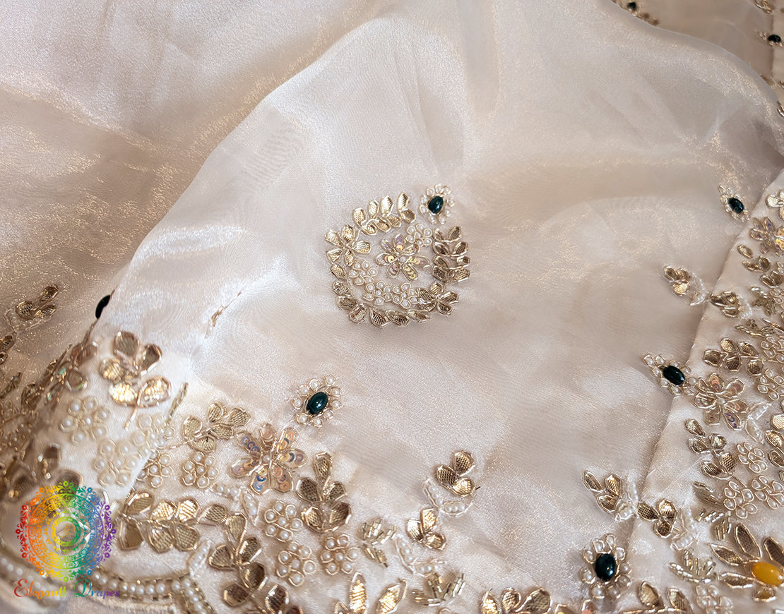 White Organza Gota Patti Handwork Saree – Handloom Saree Online India | Elegantt Drapes
