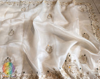 White Organza Gota Patti Handwork Saree – Handloom Saree Online India | Elegantt Drapes
