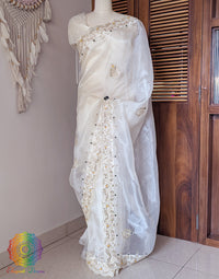 White Organza Gota Patti Handwork Saree – Handloom Saree Online India | Elegantt Drapes