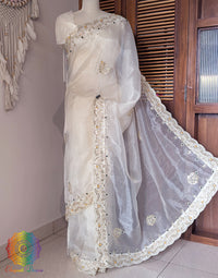 White Organza Gota Patti Handwork Saree – Handloom Saree Online India | Elegantt Drapes