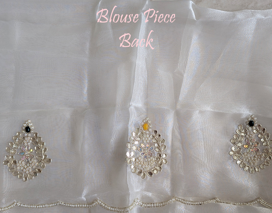 White Organza Gota Patti Handwork Saree – Handloom Saree Online India | Elegantt Drapes