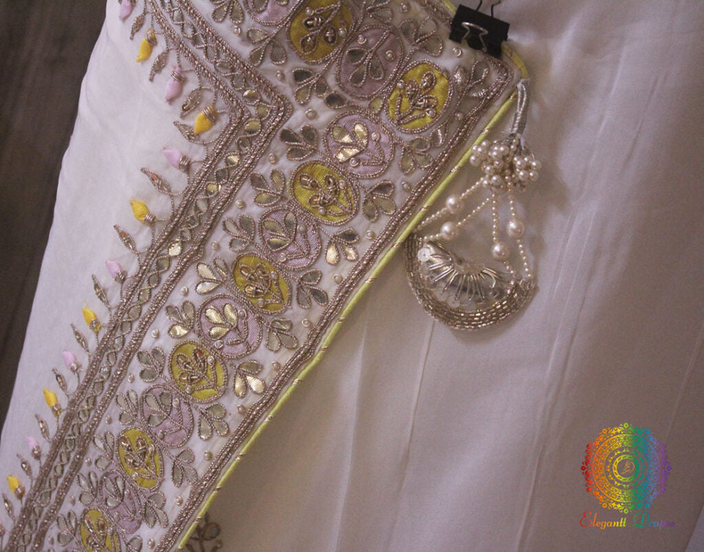 White Pure Organza Gota Patti Handwork Saree – Handloom Saree Online India | Elegantt Drapes