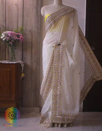 White Pure Organza Gota Patti Handwork Saree – Handloom Saree Online India | Elegantt Drapes