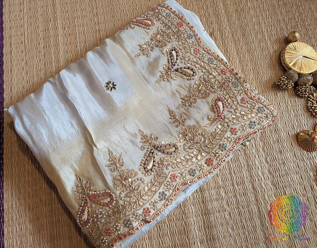 Off White Soft Silk Gota Patti Handwork Saree – Handloom Saree Online India | Elegantt Drapes