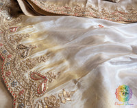 Off White Soft Silk Gota Patti Handwork Saree – Handloom Saree Online India | Elegantt Drapes