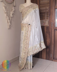 Off White Soft Silk Gota Patti Handwork Saree – Handloom Saree Online India | Elegantt Drapes