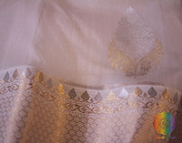 Off White Pure Chanderi Handloom Pattu Silk Saree – Handloom Saree Online India | Elegantt Drapes