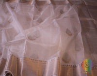 Off White Pure Chanderi Handloom Pattu Silk Saree – Handloom Saree Online India | Elegantt Drapes