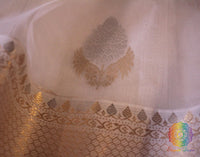 Off White Pure Chanderi Handloom Pattu Silk Saree – Handloom Saree Online India | Elegantt Drapes