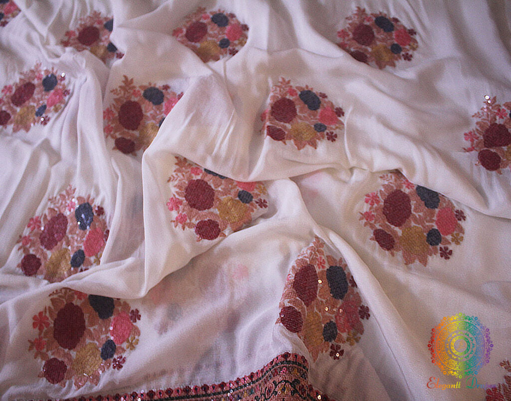 White Pure Chinon Crepe Sequins Work Saree – Handloom Saree Online India | Elegantt Drapes