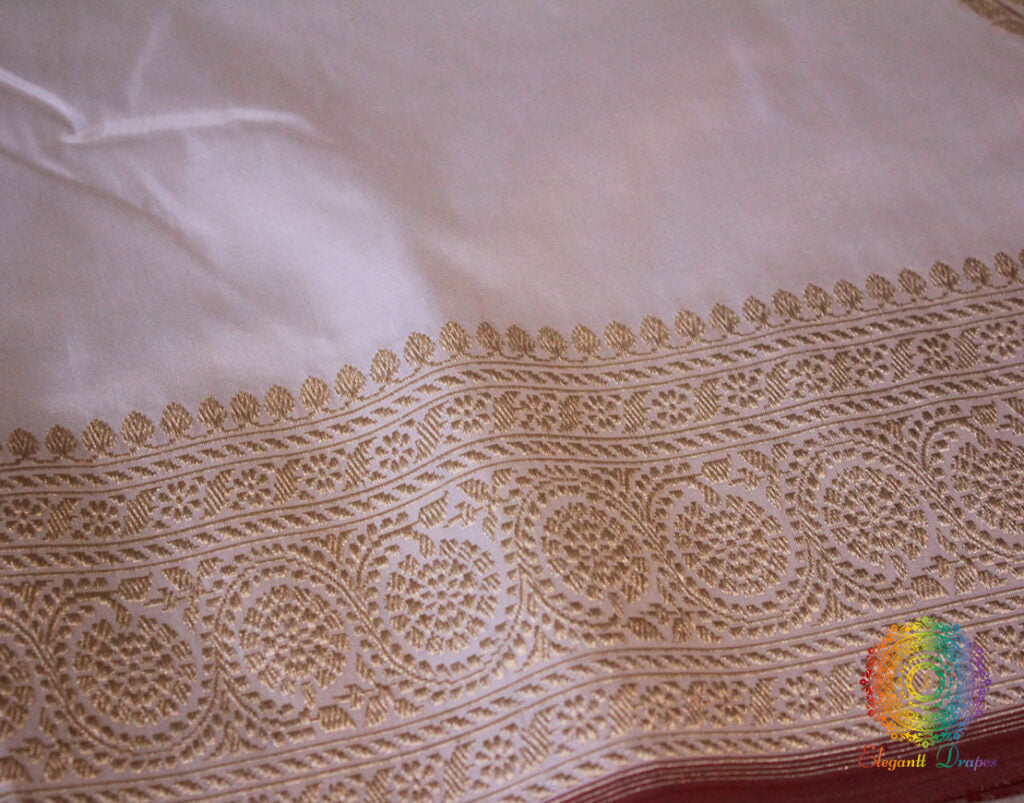 White Banarasi Handloom Pure Katan Silk Konia Saree – Handloom Saree Online India | Elegantt Drapes