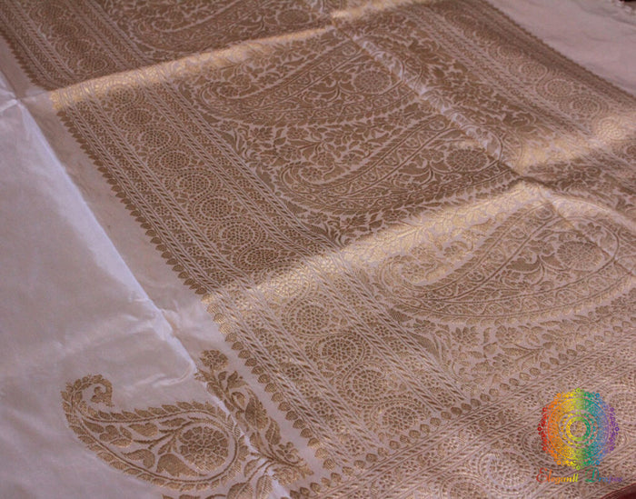 White Banarasi Handloom Pure Katan Silk Konia Saree – Handloom Saree Online India | Elegantt Drapes