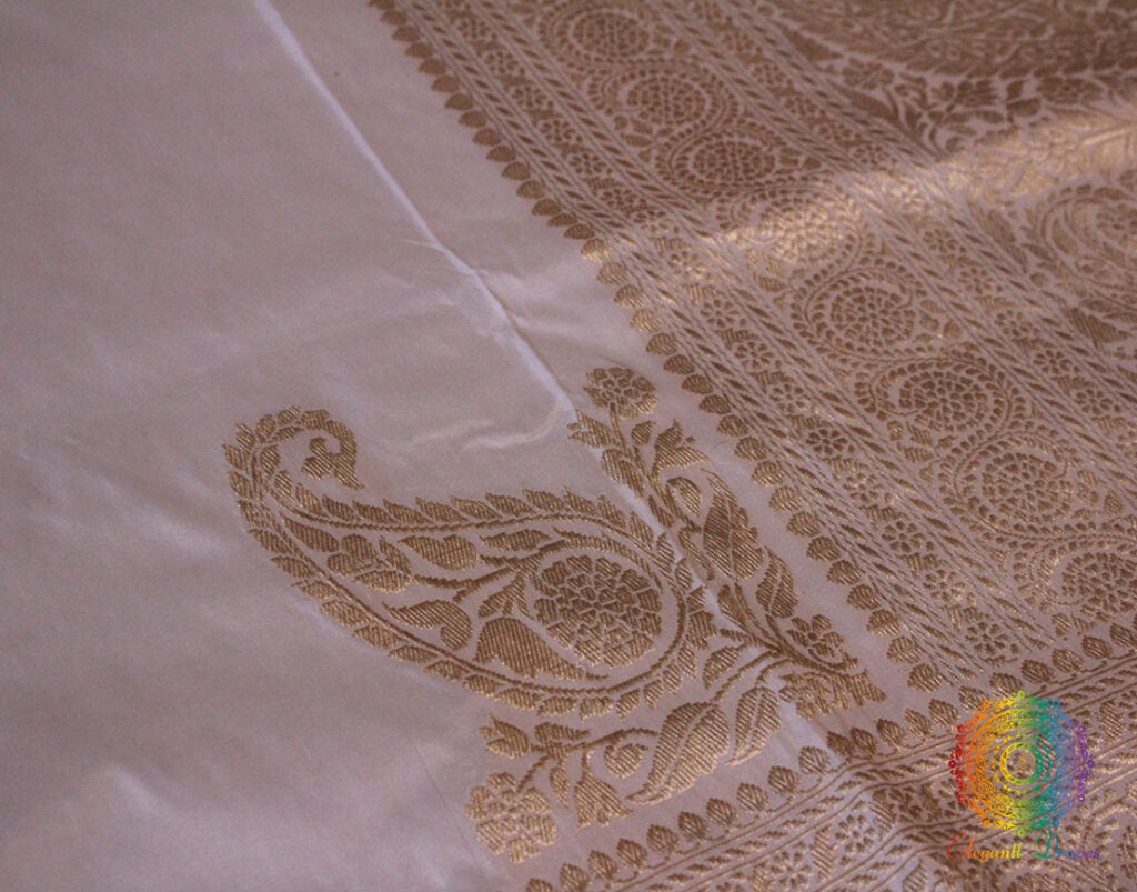 White Banarasi Handloom Pure Katan Silk Konia Saree – Handloom Saree Online India | Elegantt Drapes