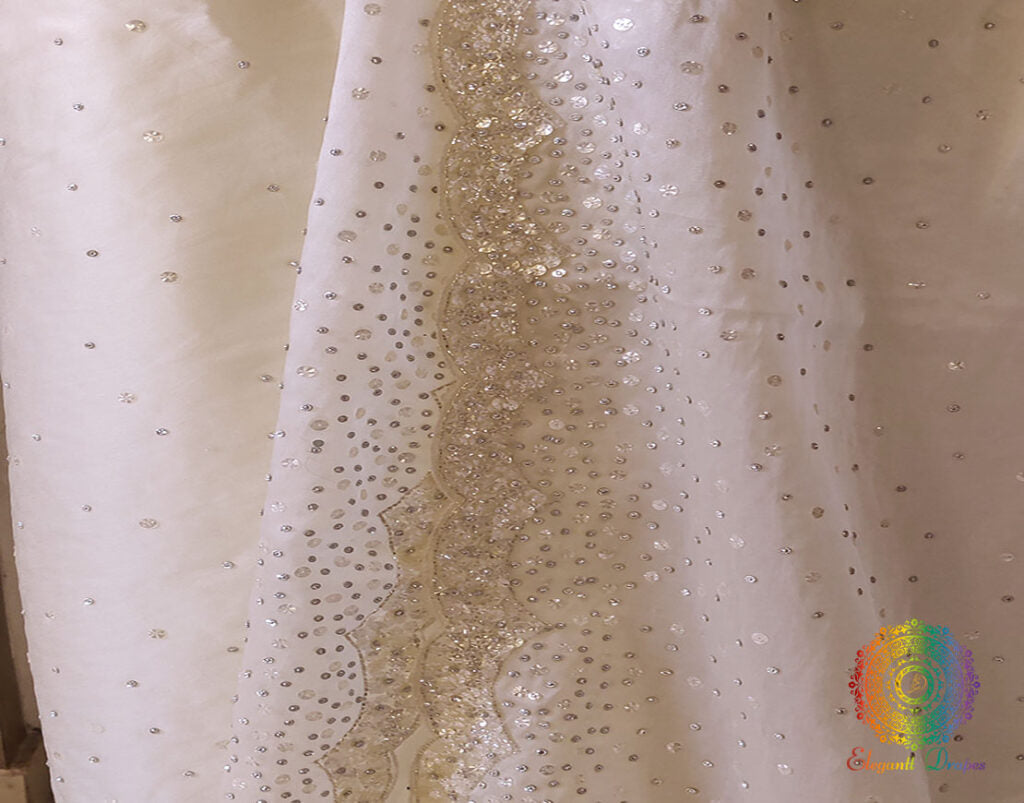 Off White Pure Organza Silk Handwork Saree – Handloom Saree Online India | Elegantt Drapes