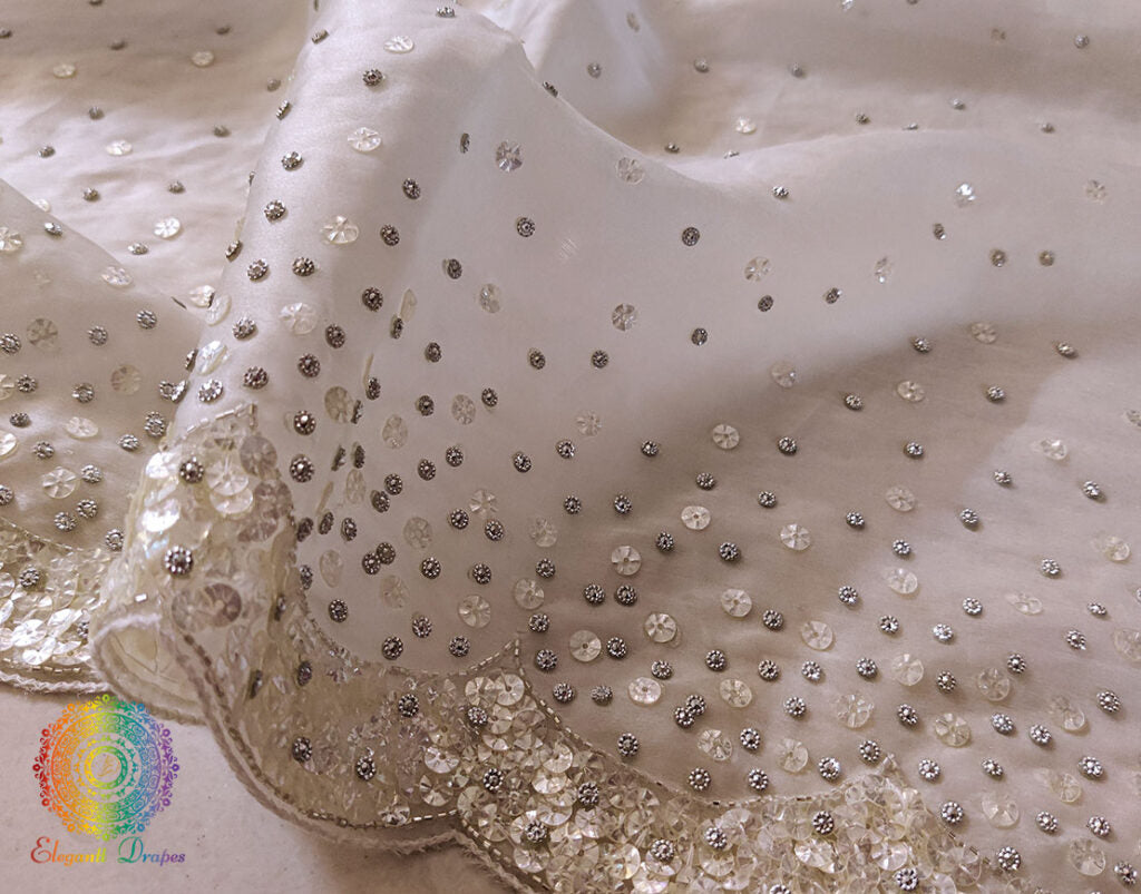 Off White Pure Organza Silk Handwork Saree – Handloom Saree Online India | Elegantt Drapes