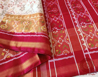 Handwoven White Pure Mulberry Silk Rajkot Patola Saree – Handloom Saree Online India | Elegantt Drapes