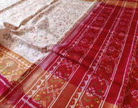 Handwoven White Pure Mulberry Silk Rajkot Patola Saree – Handloom Saree Online India | Elegantt Drapes