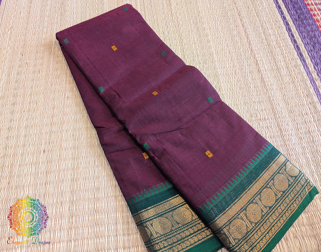 Wine Pure Kanchi Cotton Saree – Handloom Saree Online India | Elegantt Drapes