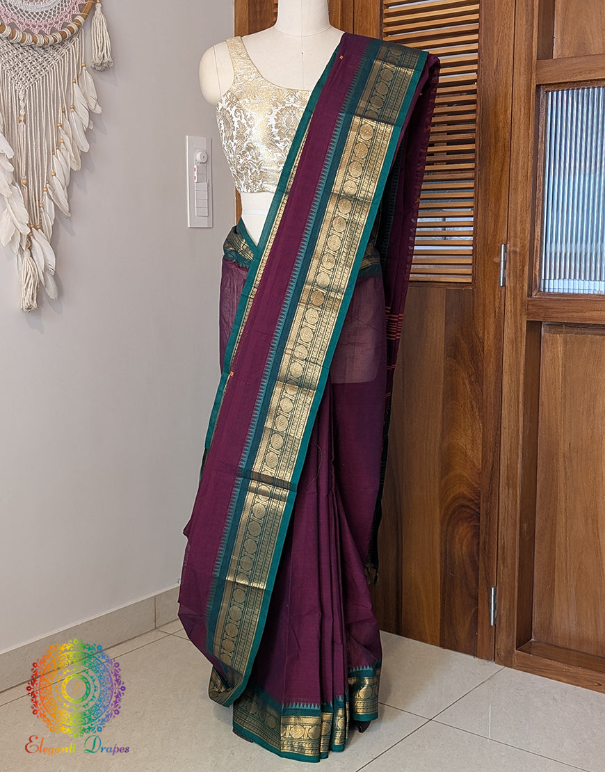 Wine Pure Kanchi Cotton Saree – Handloom Saree Online India | Elegantt Drapes