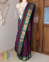 Wine Pure Kanchi Cotton Saree – Handloom Saree Online India | Elegantt Drapes