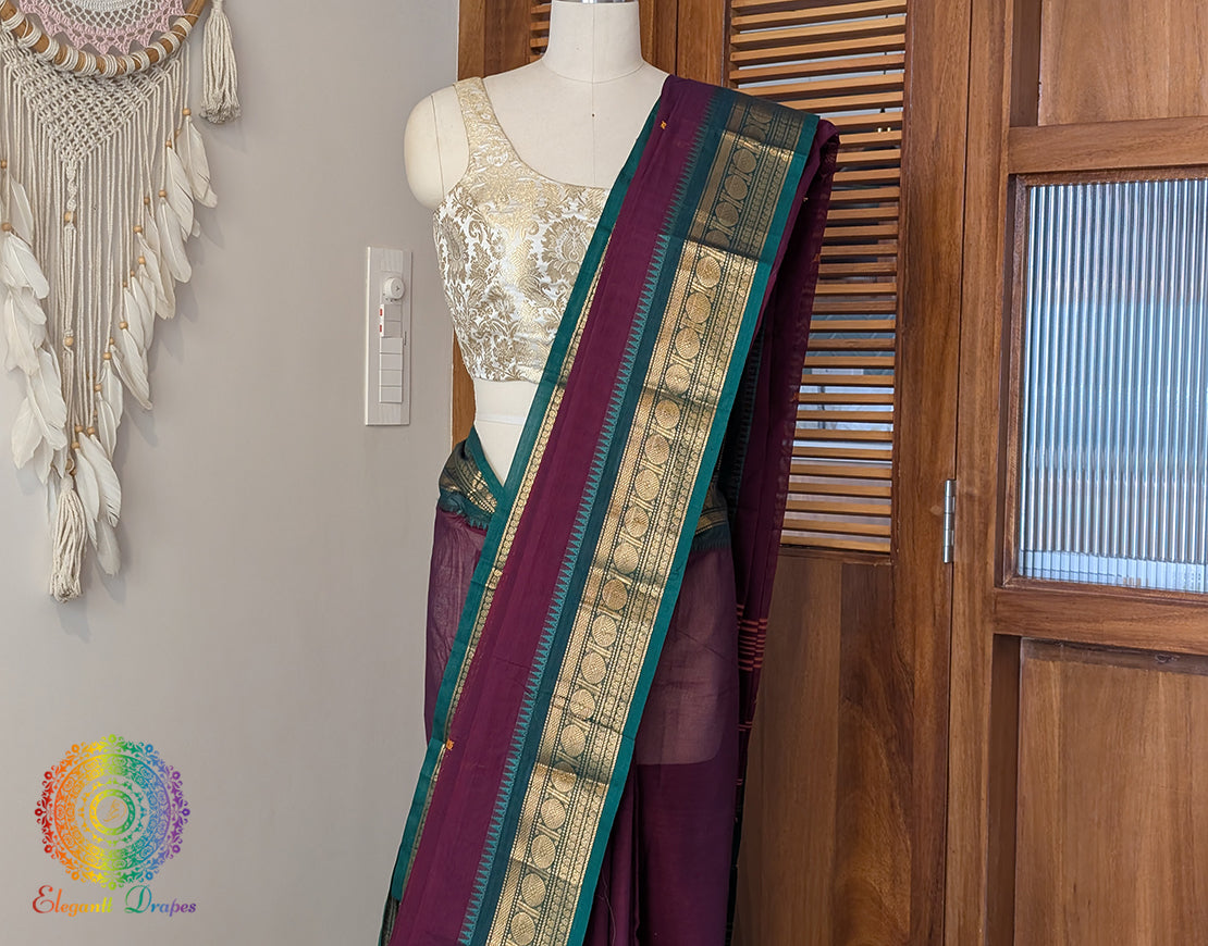 Wine Pure Kanchi Cotton Saree – Handloom Saree Online India | Elegantt Drapes