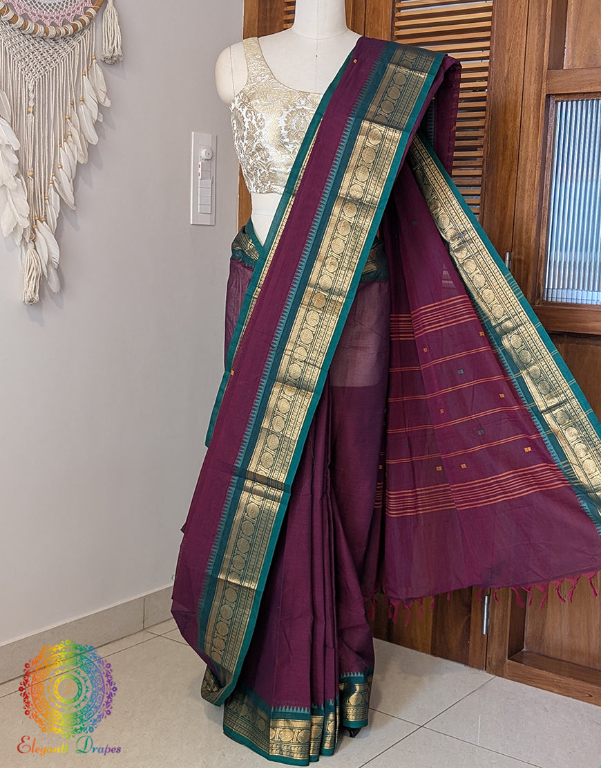 Wine Pure Kanchi Cotton Saree – Handloom Saree Online India | Elegantt Drapes