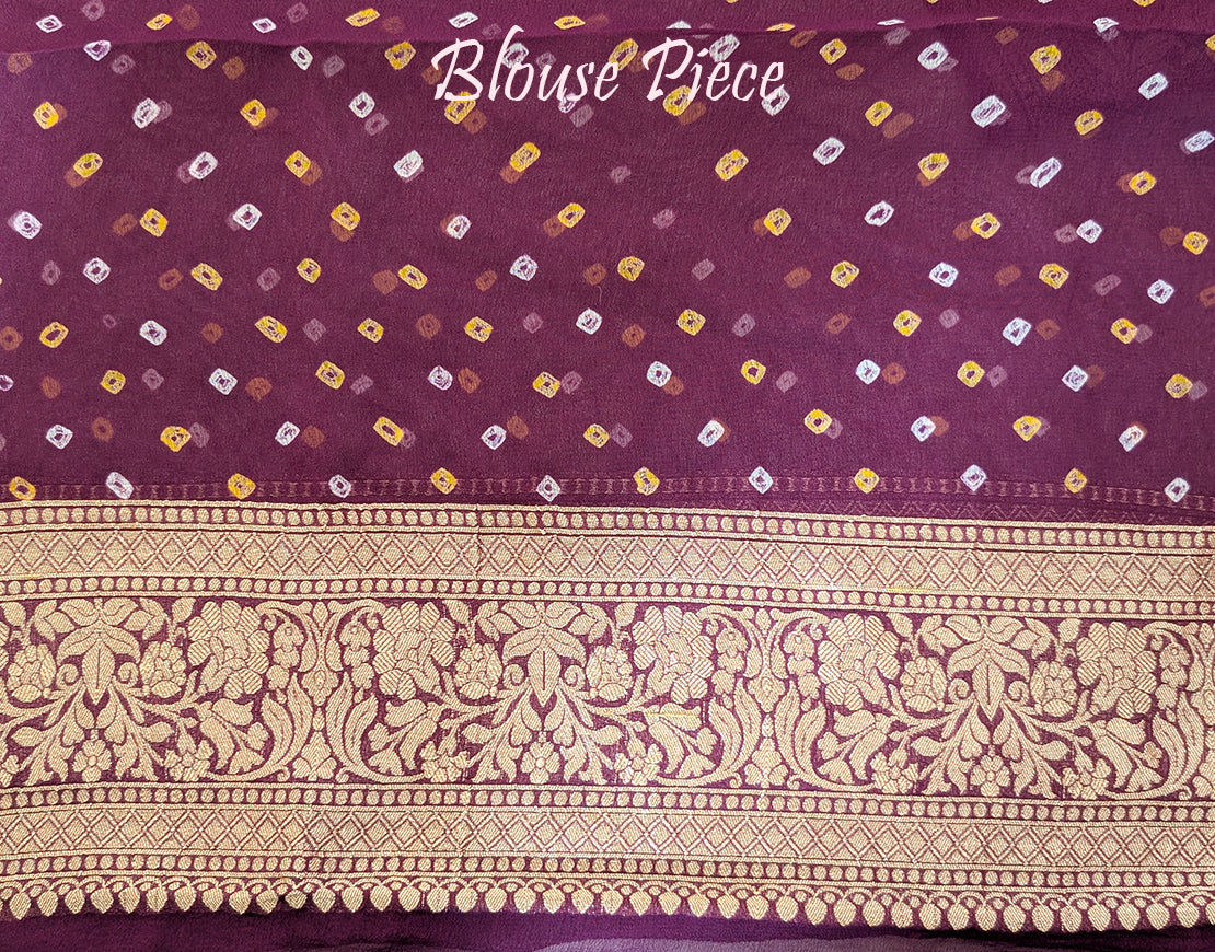 Wine Banarasi Bandhani Khaddi Georgette Saree – Bandhani Saree Online India | Elegantt Drapes