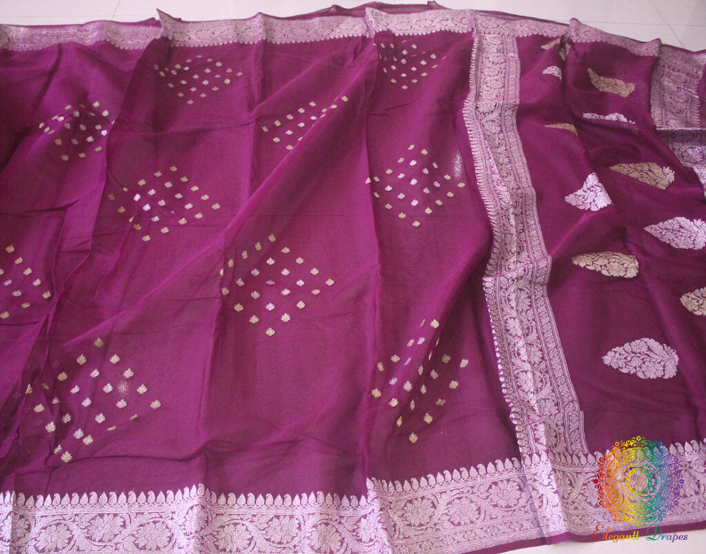 Wine Banarasi Handloom Khaddi Georgette Kadhuwa Saree – Handloom Saree Online India | Elegantt Drapes