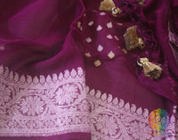 Wine Banarasi Handloom Khaddi Georgette Kadhuwa Saree – Handloom Saree Online India | Elegantt Drapes