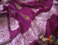 Wine Banarasi Handloom Khaddi Georgette Kadhuwa Saree – Handloom Saree Online India | Elegantt Drapes